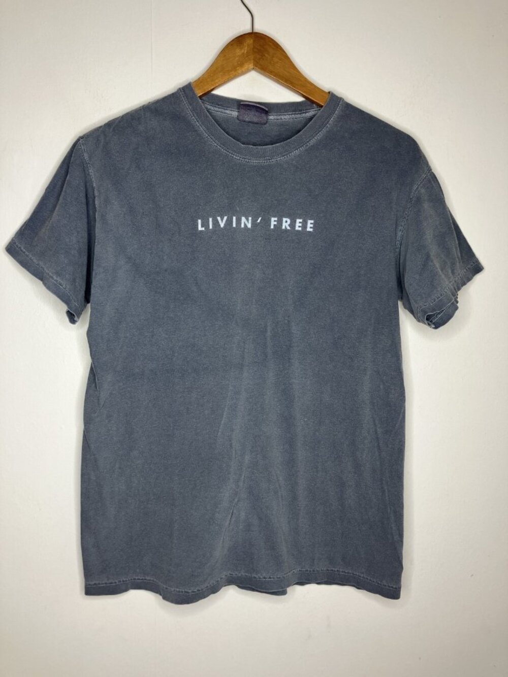 LIVIN' FREE Men's Blue T-Shirt Size Medium Distressed